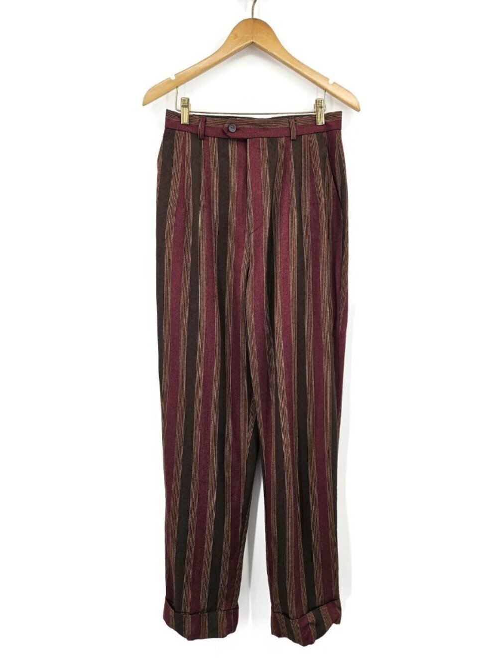 VTG NWT Express Striped Pants Womens 9/10 Maroon Wine Olive High Waist